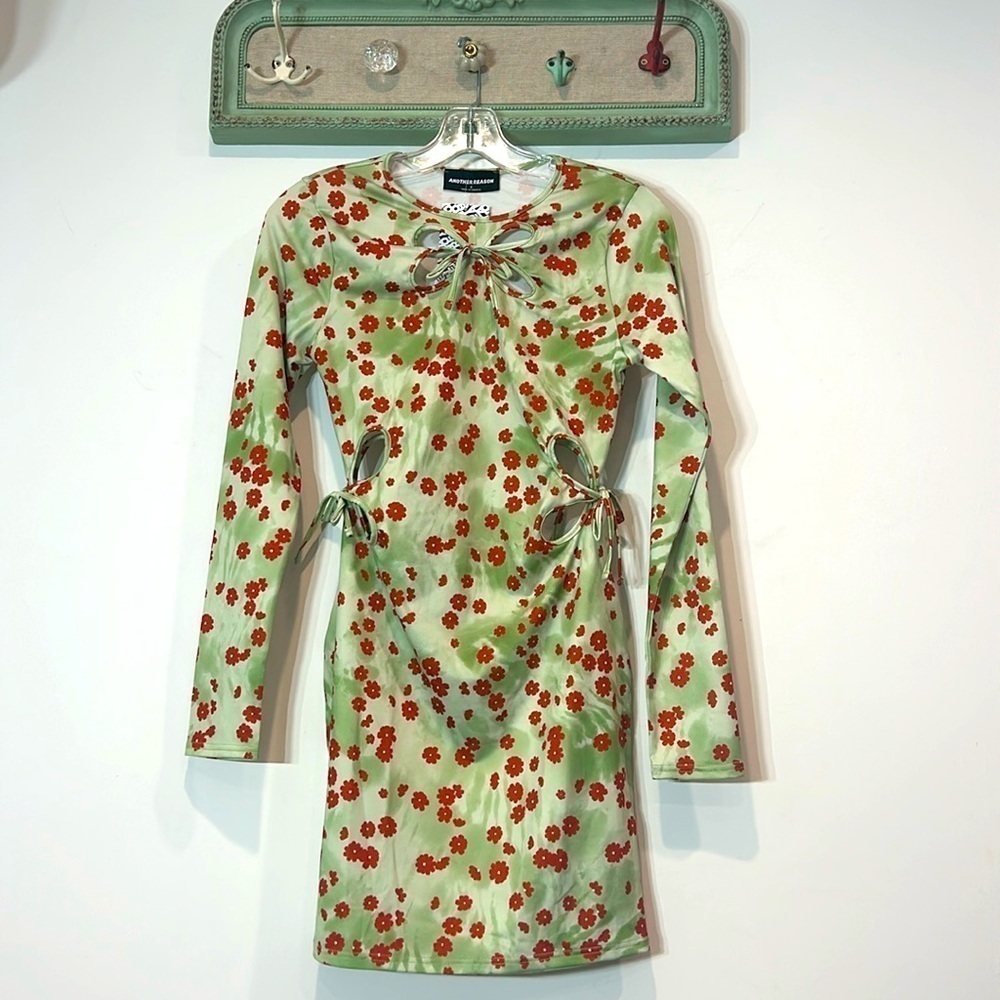 Another Reason long sleeve mini bodycon dress with waist cut outs floral print 8